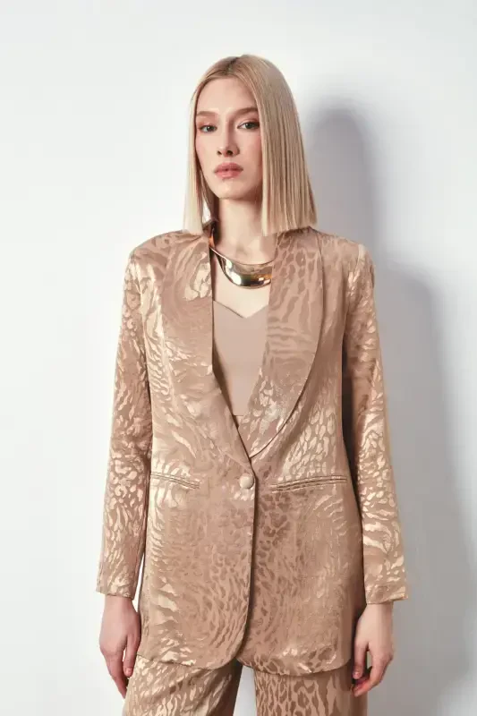 Şal Yaka Desenli Ceket - VİZON-VİZON - SATEEN