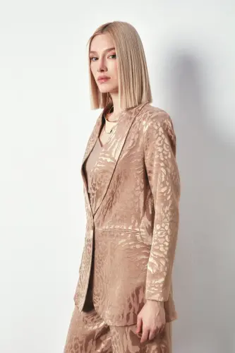 Şal Yaka Desenli Ceket - Vizon-VİZON - 3