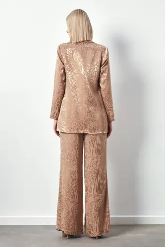 Şal Yaka Desenli Ceket - Vizon-VİZON - 5