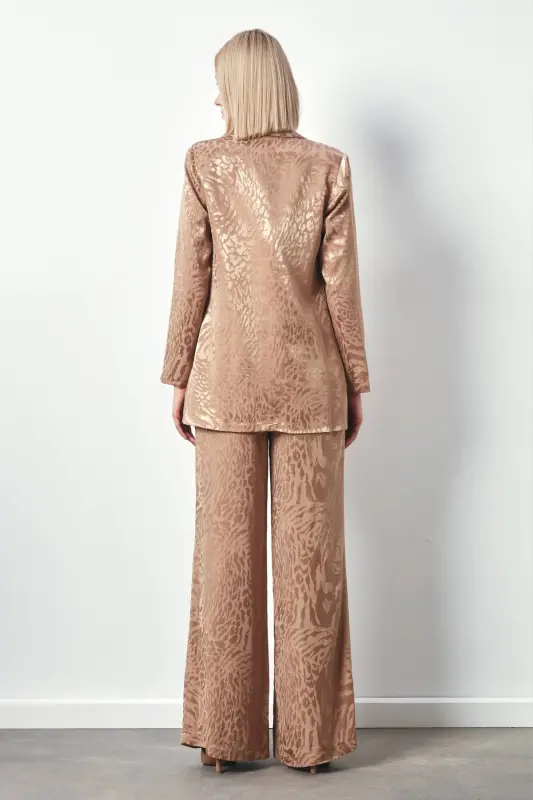 Şal Yaka Desenli Ceket - Vizon-VİZON - 5