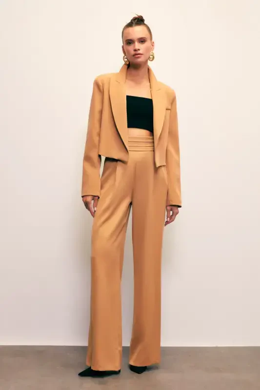 Şal Yaka Kısa Ceket - Camel-CAMEL - 6
