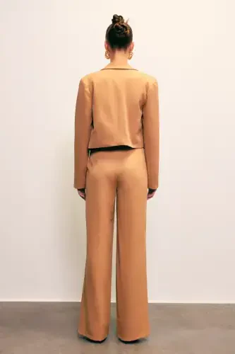 Şal Yaka Kısa Ceket - Camel-CAMEL - 8