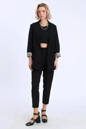 Şal Yaka Leopar Detaylı Kadın Blazer Ceket - 3