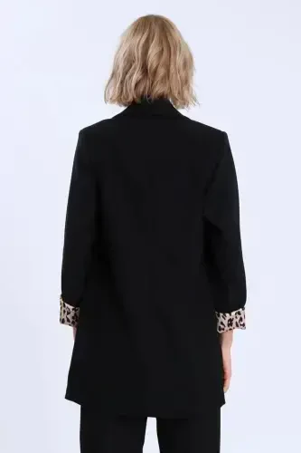 Şal Yaka Leopar Detaylı Kadın Blazer Ceket - 4