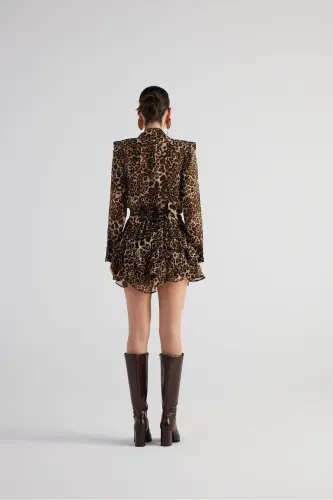 Şal Yakalı Leopar DesenliKaiaGömlek Kahve - Kahve - 12