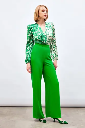 Salaş Krep Pantolon - Yeşil-YEŞİL - 4