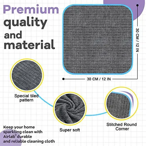 Салфетки для уборки Airlab из микрофибры, тряпки для пыли, универсальные полотенца без разводов, для мытья посуды, многоразовые, 6 шт., 12