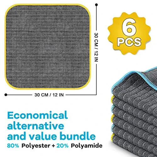 Салфетки для уборки Airlab из микрофибры, тряпки для пыли, универсальные полотенца без разводов, для мытья посуды, многоразовые, 6 шт., 12