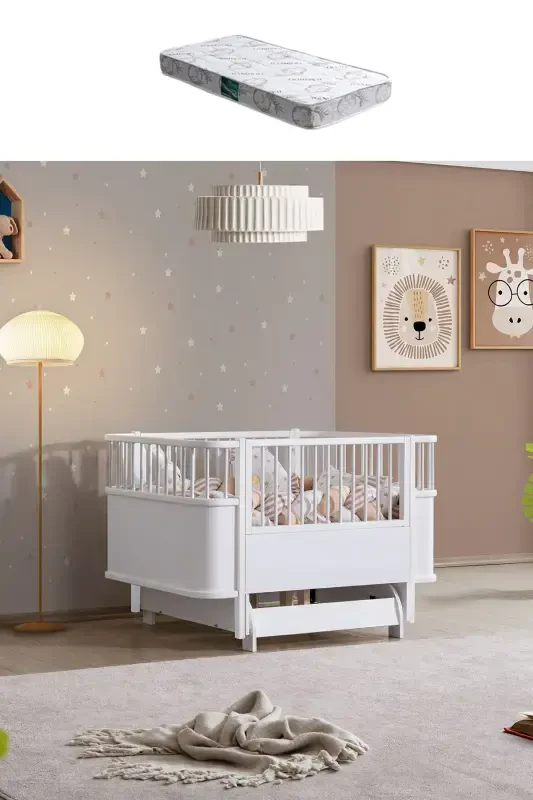 Sallanadigan MDF Beshik, Bella O'suvchi Beshik 90x120 1 Adet Comfort Matras - Oq - SETAY