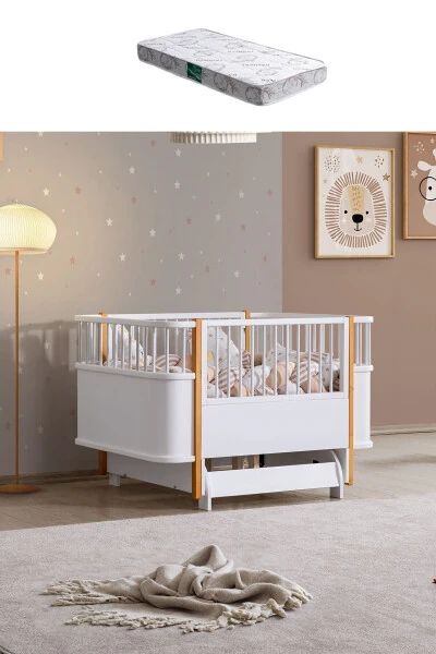 Sallanan Mdf Beşik, Bella Büyüyen Beşik 90x120 1 Adet Comfort Yatak-Ceviz - Setay