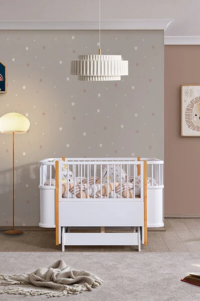 Sallanan Mdf Beşik, Bella Büyüyen Beşik 90x120 1 Adet Comfort Yatak-Ceviz - 3