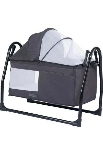 Sallanır Bebek Beşiği Cibinlik Tüllü Tenteli Bebek Beşik Antrasit-antrasit - Convers