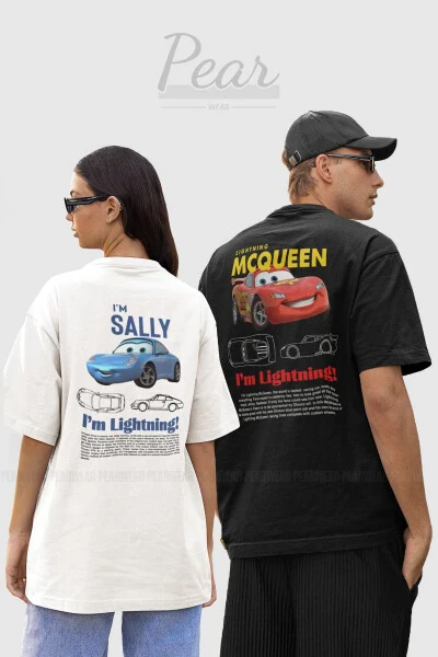 Sally & Mcqueen Cars Printed 2-Pack T-Shirt Couple Unisex Oversize T-shirt - PEAR WEAR