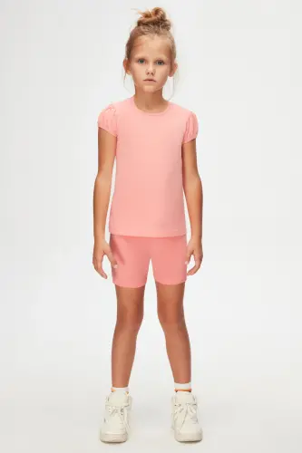 Salmon Basic Girls Zero Neck Watermelon Sleeve T-Shirt-FLAMINGO PINK 