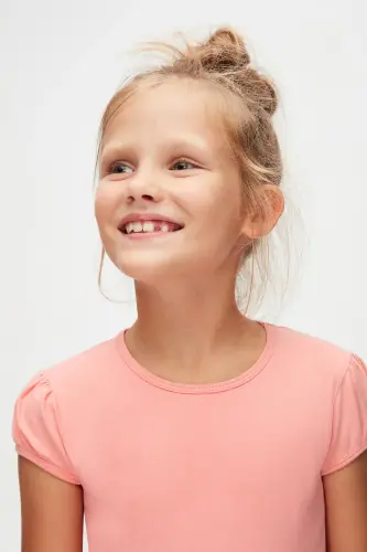 Salmon Basic Girls Zero Neck Watermelon Sleeve T-Shirt-FLAMINGO PINK - 4