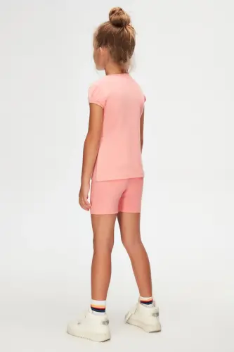 Salmon Basic Girls Zero Neck Watermelon Sleeve T-Shirt-FLAMINGO PINK - 5