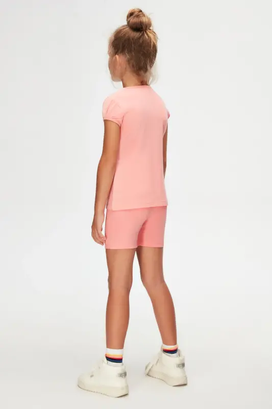 Salmon Basic Girls Zero Neck Watermelon Sleeve T-Shirt-FLAMINGO PINK - 5