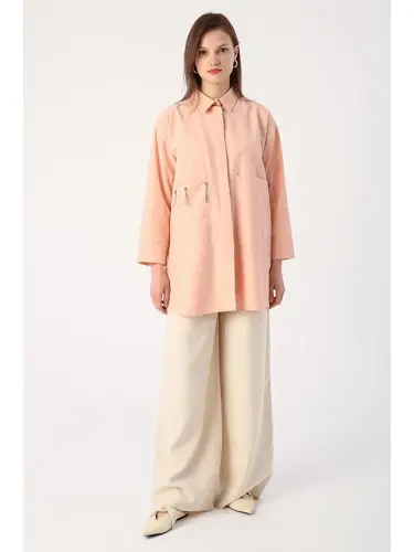 Salmon Big Pocket Eyelet Oversize Shirt-Pink - LC WAIKIKI (1)