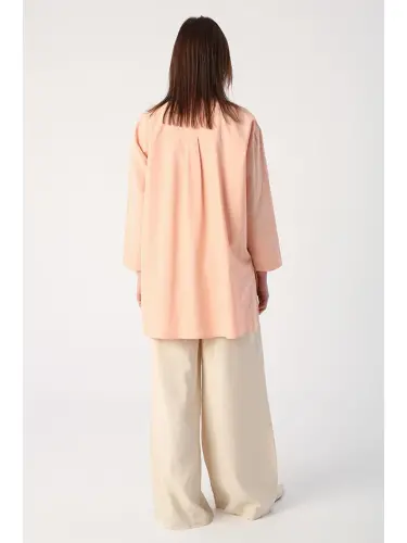 Salmon Big Pocket Eyelet Oversize Shirt-Pink - 4
