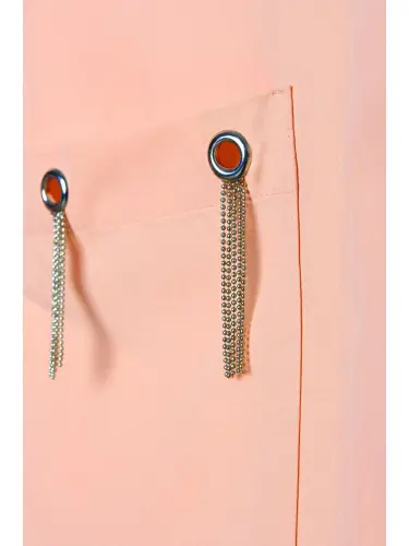 Salmon Big Pocket Eyelet Oversize Shirt-Pink - 5