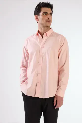 Salmon Men's Regular Fit Oxford Brent Button-Down Long Sleeve Shirt - 94837 - DUFY (1)