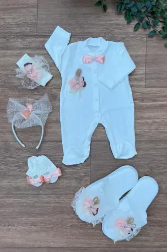 Salmon Mom Baby Postpartum Set Jumpsuit Floral (UNBOXED) (PLAIN TULLE)-Salmon - 1