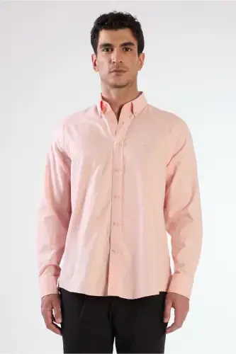 Salmon Rangli Erkaklar Uchun Regular Fit Oxford Brent Tugmachali Yoqa Uzun Yengli Ko'ylak - 94837 - 4