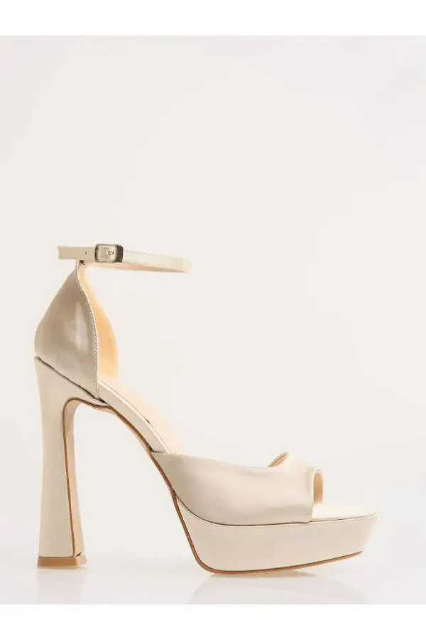 Salmon Satin Platform Heels, Champagne Color Shoes, Powder Pink Platform Shoes - 5