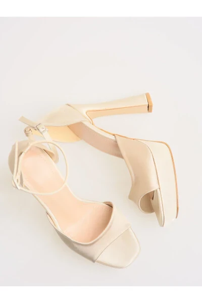 Salmon Satin Platform Heels, Champagne Color Shoes, Powder Pink Platform Shoes - 6