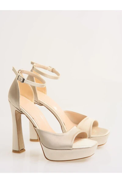 Salmon Satin Platform Heels, Champagne Color Shoes, Powder Pink Platform Shoes - Modazone