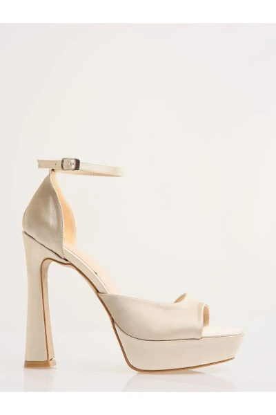 Salmon Satin Platform Heels, Champagne Color Shoes, Powder Pink Platform Shoes - Modazone (1)
