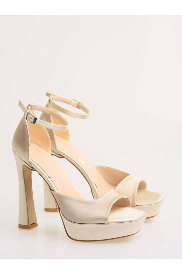 Salmon Satin Platform Heels, Champagne Color Shoes, Powder Pink Platform Shoes - 4