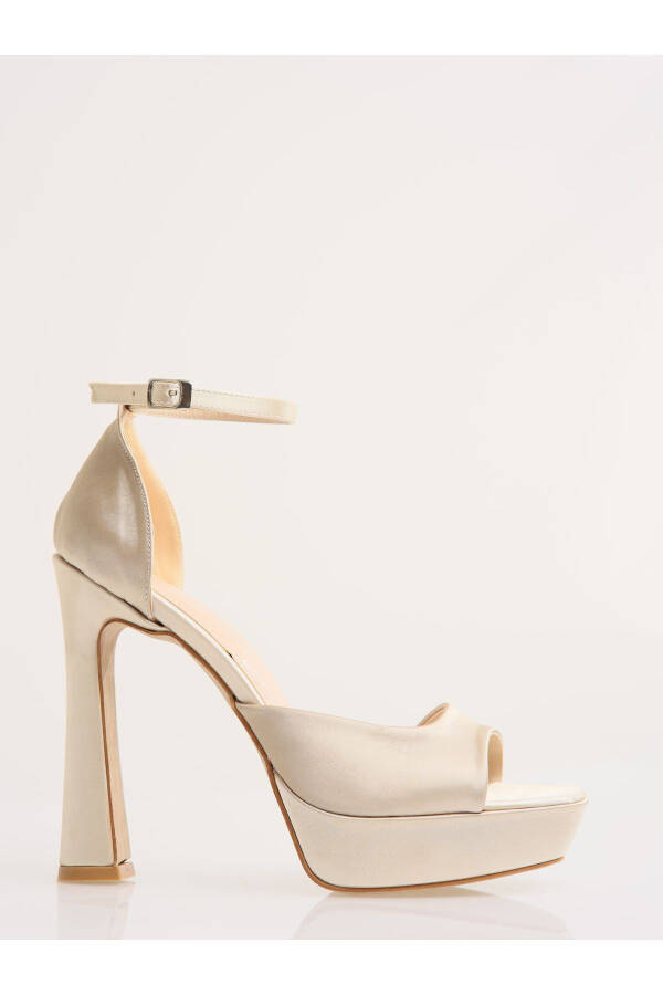 Salmon Satin Platform Heels, Champagne Color Shoes, Powder Pink Platform Shoes - 5