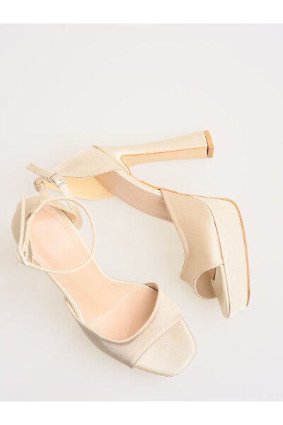 Salmon Satin Platform Heels, Champagne Color Shoes, Powder Pink Platform Shoes - 6