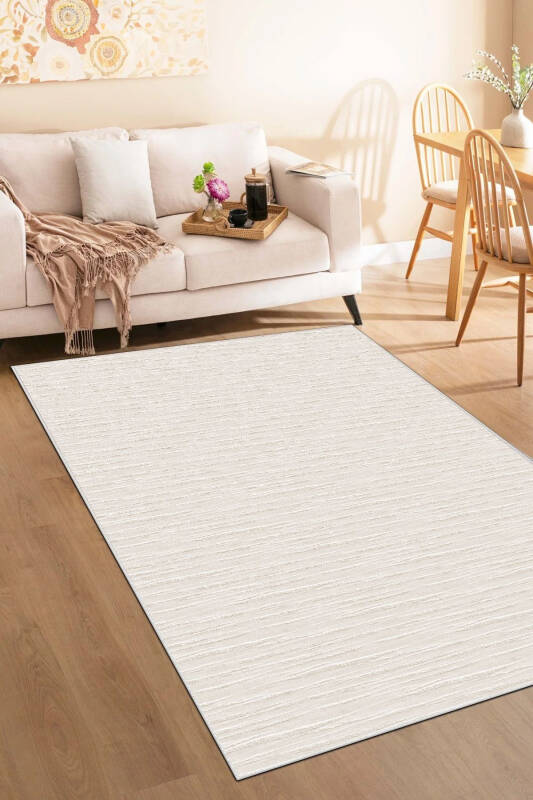 Salon Halısı Geometrik İskandinav Eskitmeli Dijital Baskı Yıkanabilir Kaymaz Taban 8103 - Bej - 1