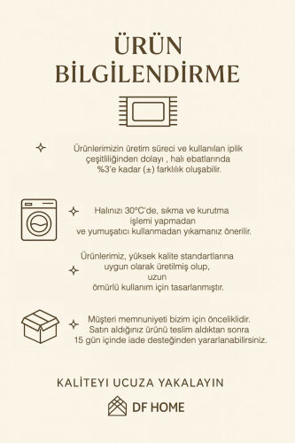 Salon Halısı Geometrik İskandinav Eskitmeli Dijital Baskı Yıkanabilir Kaymaz Taban 8103 - Bej - 5
