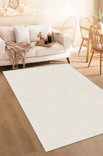 Salon Halısı Geometrik İskandinav Eskitmeli Dijital Baskı Yıkanabilir Kaymaz Taban 8103 - Bej - 1
