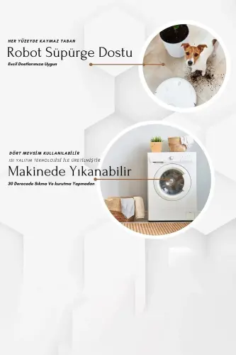 Salon Halısı Geometrik İskandinav Eskitmeli Dijital Baskı Yıkanabilir Kaymaz Taban 8103 - Bej - 3