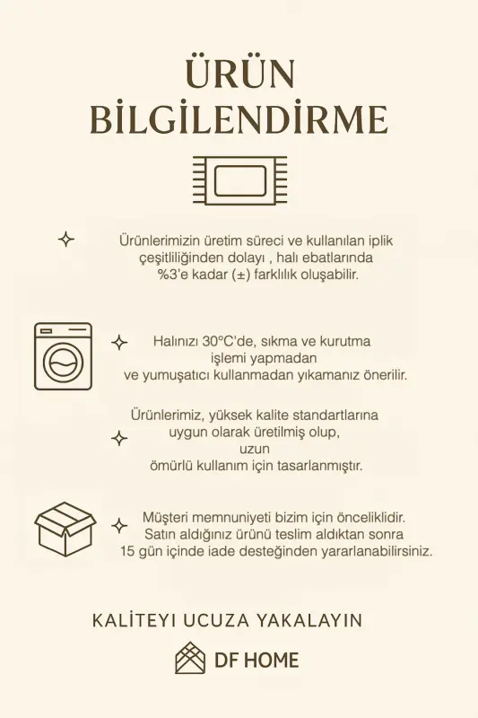 Salon Halısı Geometrik İskandinav Eskitmeli Dijital Baskı Yıkanabilir Kaymaz Taban 8103 - Bej - 5