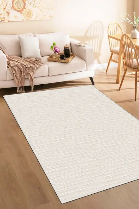 Salon Halısı Geometrik İskandinav Eskitmeli Dijital Baskı Yıkanabilir Kaymaz Taban 8103 - Bej - df home