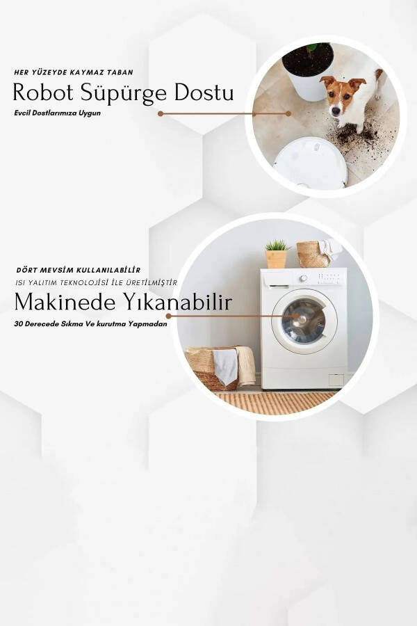 Salon Halısı Geometrik İskandinav Toz Tutmaz Dijital Baskı Yıkanabilir Kaymaz Taban 8118- - Bej - 3