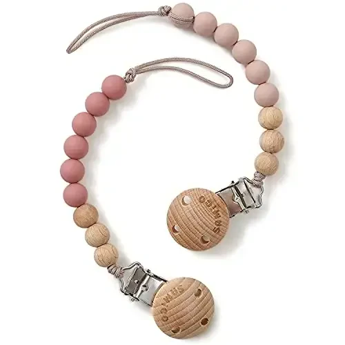 SAMiGO Pacifier Clips for Baby Girls Pacifier Holders Silicone Paci Binky Clips - 2 Pack - MODAZONE