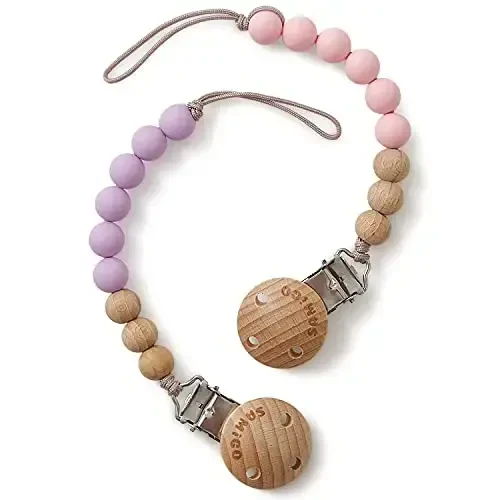 SAMiGO Pacifier Clips for Baby Girls Silicone Paci Holders Binky Clips - 2 Pack - SAMIGO