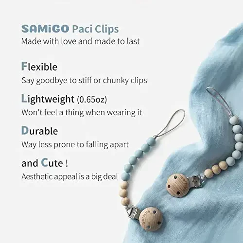 SAMiGO Pacifier Clips for Baby Boys Pacifier Holders Silicone Paci Binky Clips - 2 Pack - 3