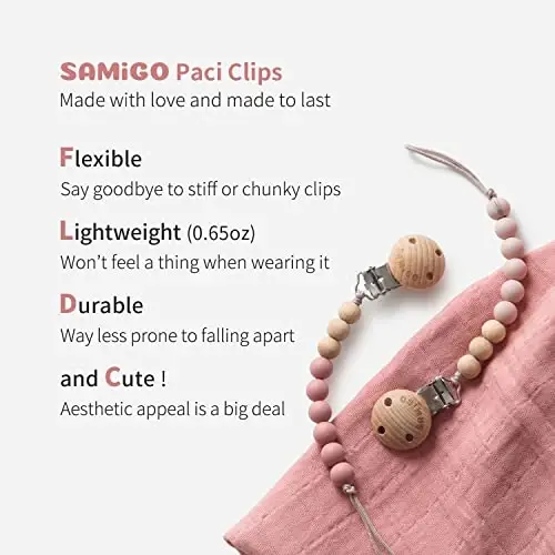 SAMiGO Pacifier Clips for Baby Girls Pacifier Holders Silicone Paci Binky Clips - 2 Pack - 3