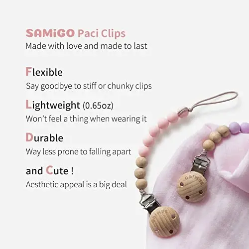 SAMiGO Pacifier Clips for Baby Girls Silicone Paci Holders Binky Clips - 2 Pack - 4