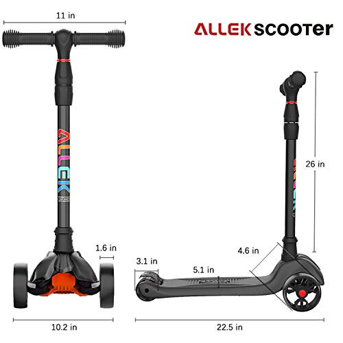 Самокат Allek B02, Lean 'N Glide с extra широкими PU колесами с подсветкой и 4 регулируемыми высотами для детей от 3 до 12 лет (черный) - 6