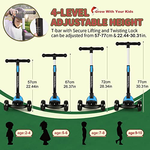 Самокат Besrey для детей от 3 до 10 лет, 3-х колесный самокат с регулируемой высотой, складной самокат с светодиодными колесами, задним тормозом, широкой платформой, для активного отдыха на свежем воздухе для мальчиков и девочек - 2