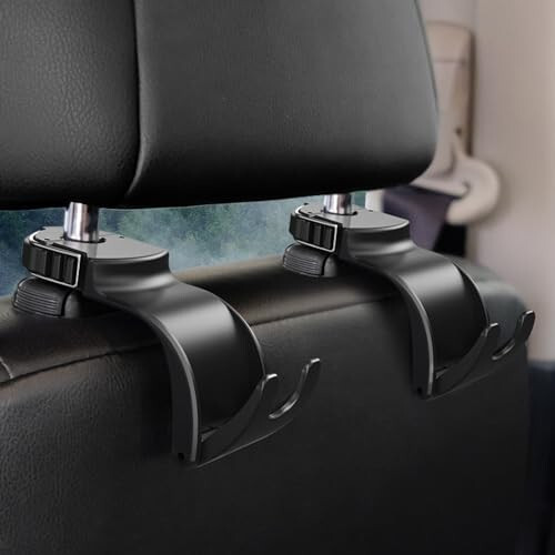 SAMORINO Car Headrest Hidden Hook, Purse Hanger Headrest Hook Holder for Car Seat Organizer Behind Over The Seat Hook Hang Purse or Bags, Black, 1Pack - 2