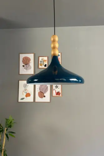 Champion Gece Mavisi Ahşap Üç Boncuk Başlık Tekli Avize Sarkıt Salon Mutfak Butik Lamba Aydınlatma-Gece Mavisi 